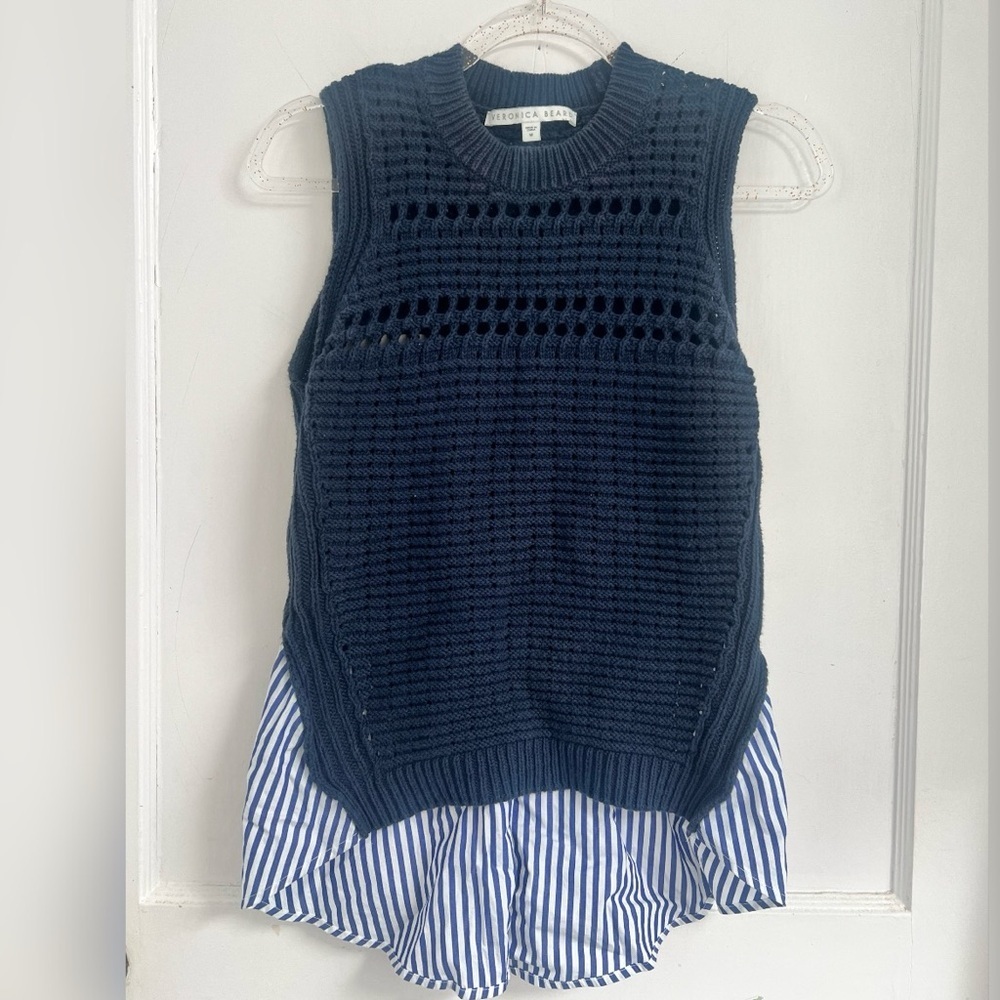 VERONICA BEARD South Beach
Combo Navy Sleeveless Knit
Sweater Size M $295